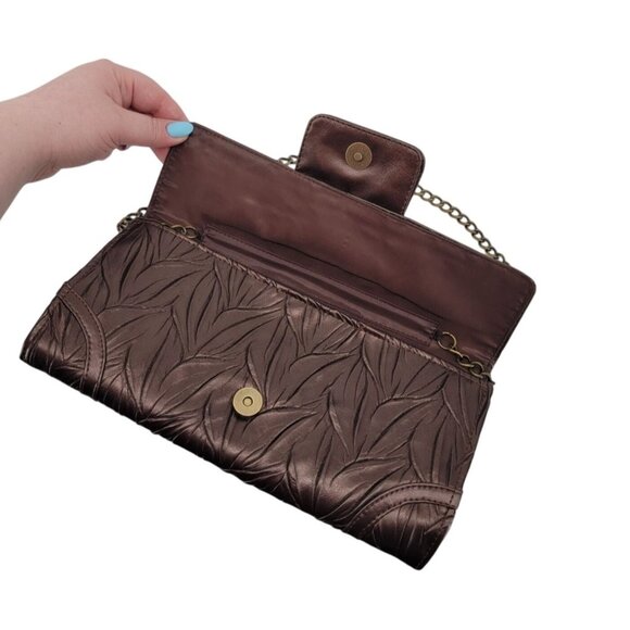 Jessica McClintock Brown Matelassé Clutch Wallet with Chain - Picture 2 of 8